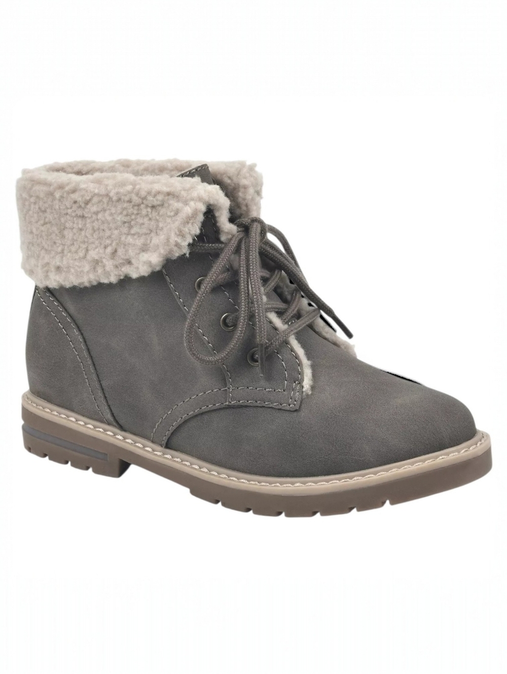 Sonoma Echidna Sherpa Lined Ankle Boots Gray Lace Up Lug Sole Women's 8 NWOT